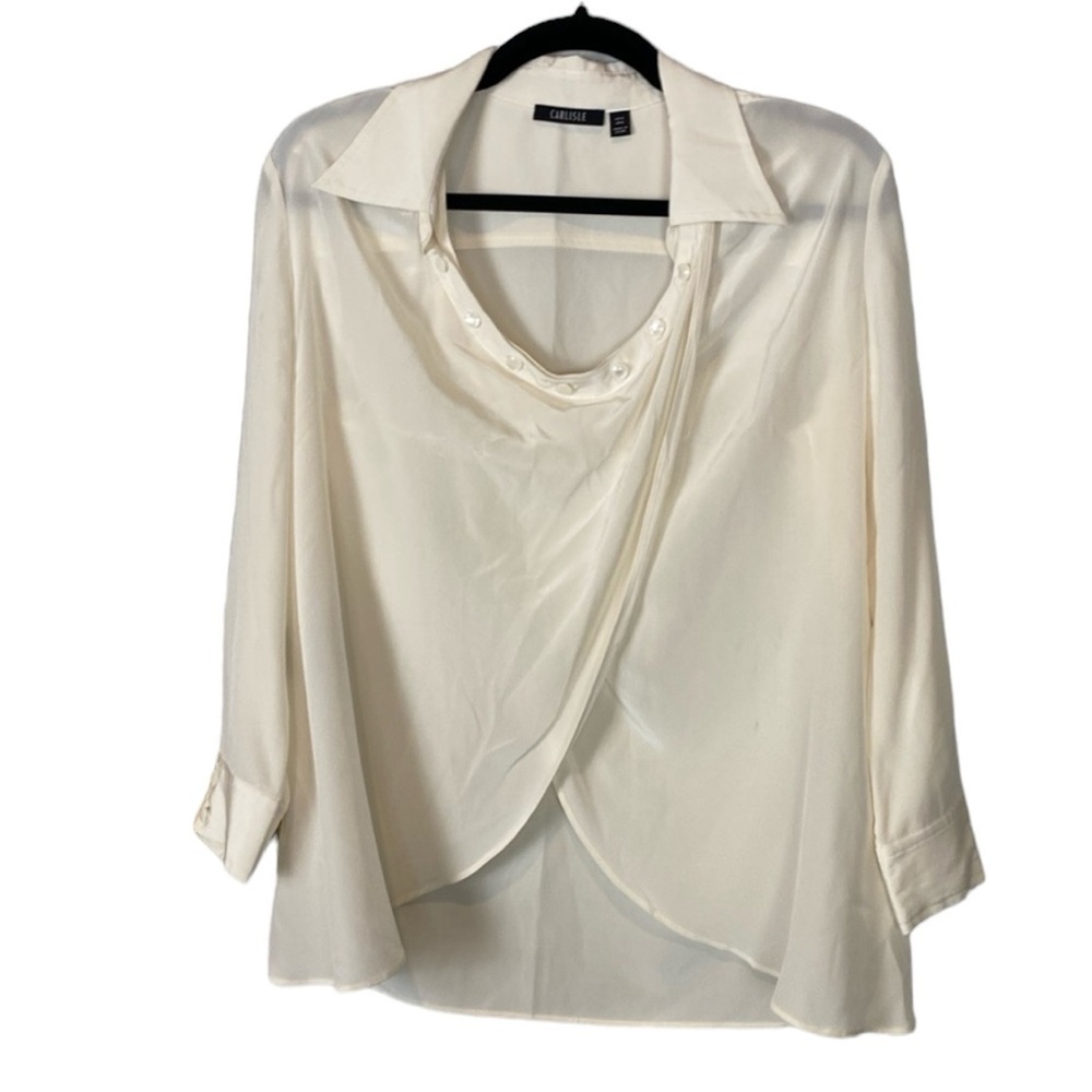 Carlisle ivory button neck flyaway blouse